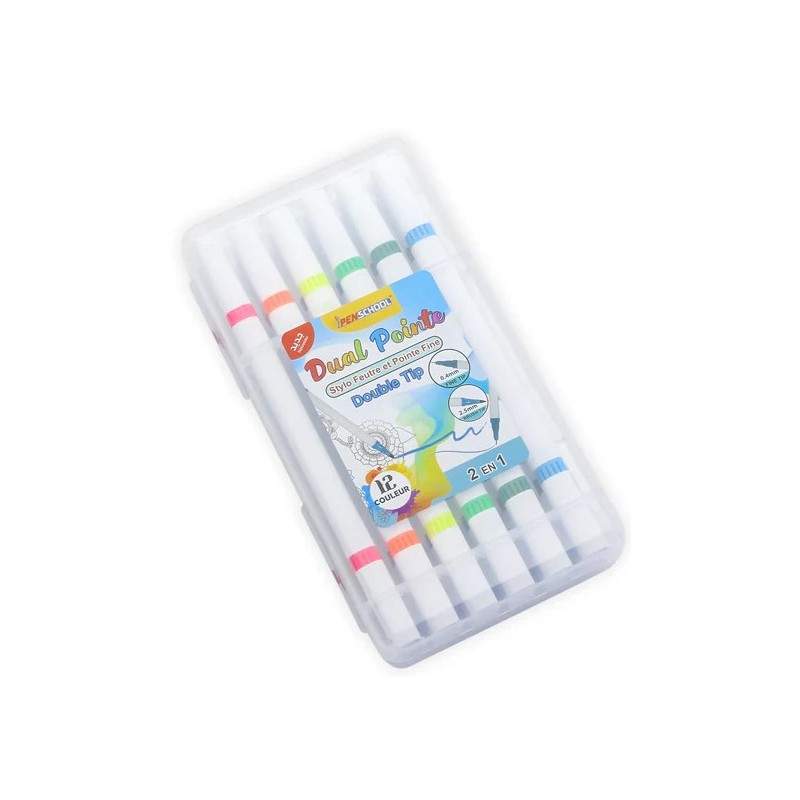 RAYART - 🖊️ Boîte de 12 Feutres Double Pointe 2 en 1 – PenSchool Dual Tip - Tunisie Meilleur Prix (Beaux-Arts, Graphique, Peintu