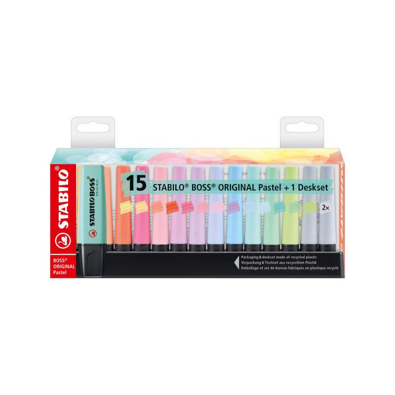 RAYART - Fluorescents & Pastels Deskset de 15 - STABILO BOSS ORIGINAL - Tunisie Meilleur Prix (Beaux-Arts, Graphique, Peinture,