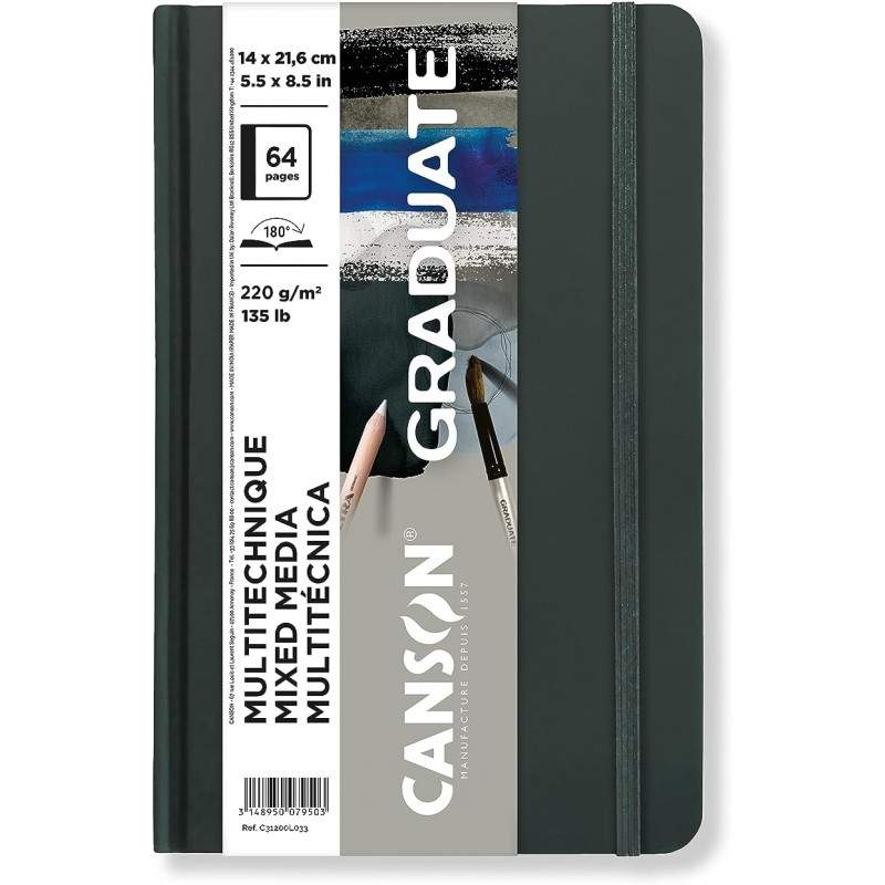 RAYART - Carnet Canson® Graduate Book Mixed Media Gris – 220g/m² (64 Pages) - Tunisie Meilleur Prix (Beaux-Arts, Graphique, Pein