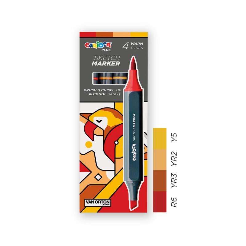 RAYART - Set 4 Marqueurs Sketch Marker Encre Alcool Carioca Plus - Tons Chauds - Tunisie Meilleur Prix (Beaux-Arts, Graphique, P