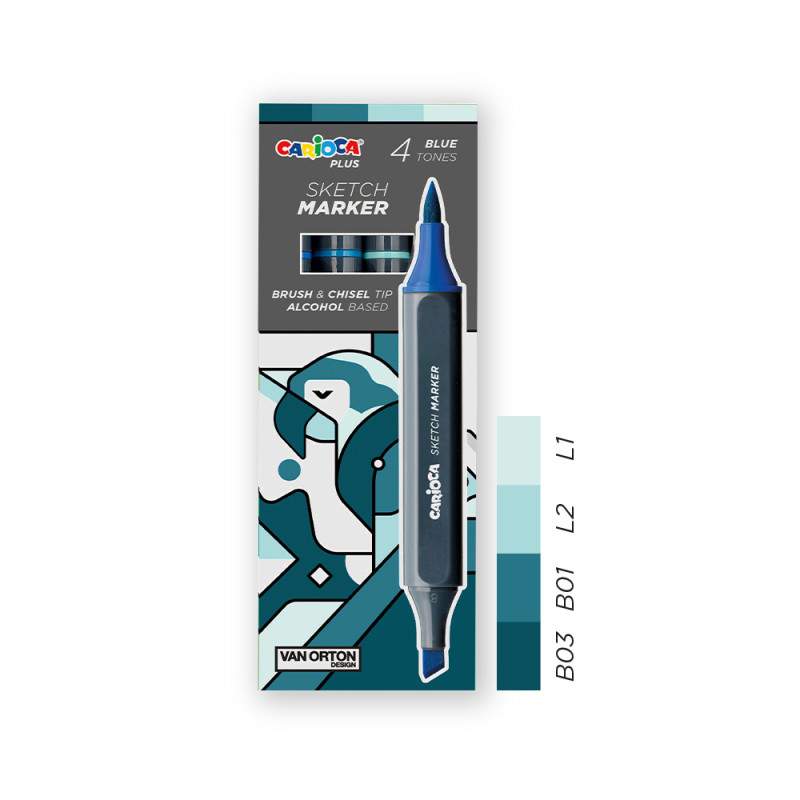 RAYART - Set 4 Marqueurs Double Pointe Alcool Carioca Plus - Tons Bleus - Tunisie Meilleur Prix (Beaux-Arts, Graphique, Peinture