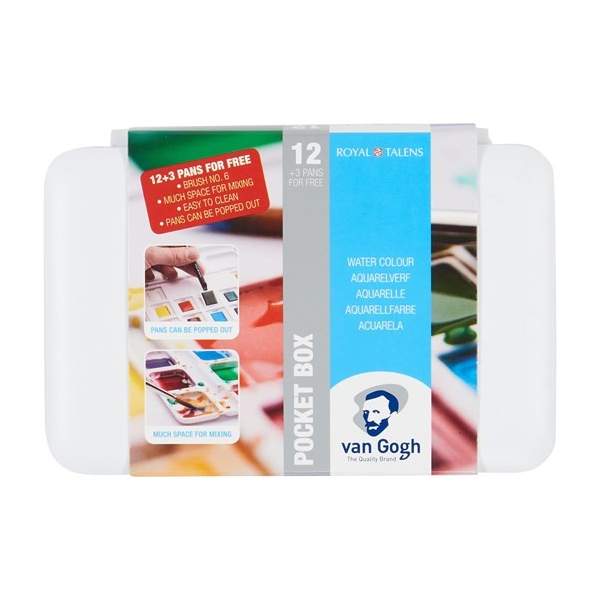 RAYART - Boite d’aquarelles Van Gogh – 12 godets + 3 couleurs offertes - Tunisie Meilleur Prix (Beaux-Arts, Graphique, Peinture,