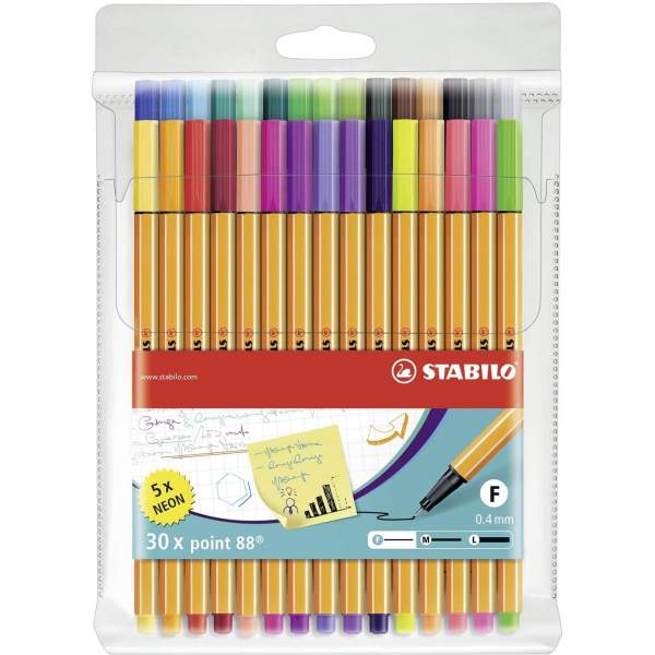 RAYART - Stylo feutre pointe fine  Pochette de 30 stylos feutres dont 5 couleurs fluo Stabilo pointe 88 - Tunisie Meilleur Prix 