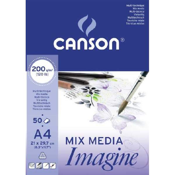 RAYART - Bloc de 50 feuilles de papier dessin IMAGINE Mix Media 200g A4 - Canson - Tunisie
