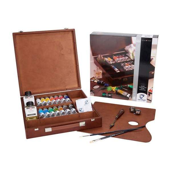RAYART - Coffret Inspiration couleurs à l'huile dans une boîte en bois, avec 14 couleurs en tubes de 40 ml + accessoires. VAN GO