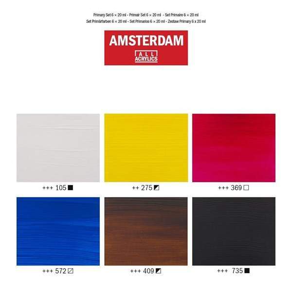 RAYART - Set Primaire d’acryliques série Standard 6 x 20 ml Amsterdam - Tunisie