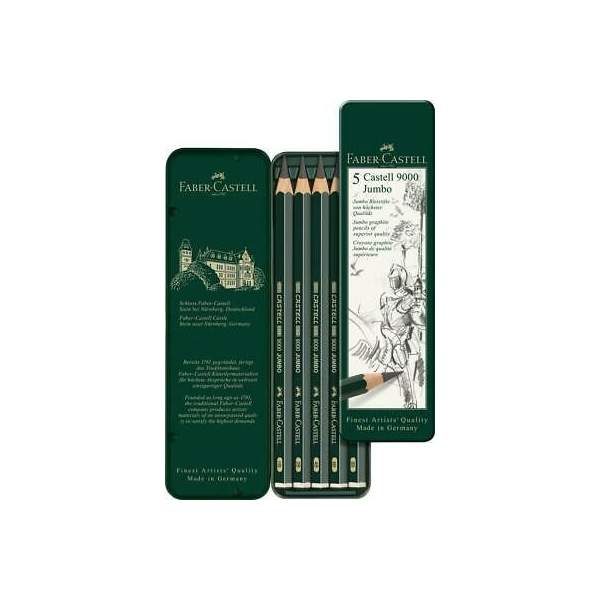 RAYART - Crayon graphite Castell 9000 Jumbo boîte de 5 - Faber Castell - Tunisie Meilleur Prix (Beaux-Arts, Graphique, Peinture,