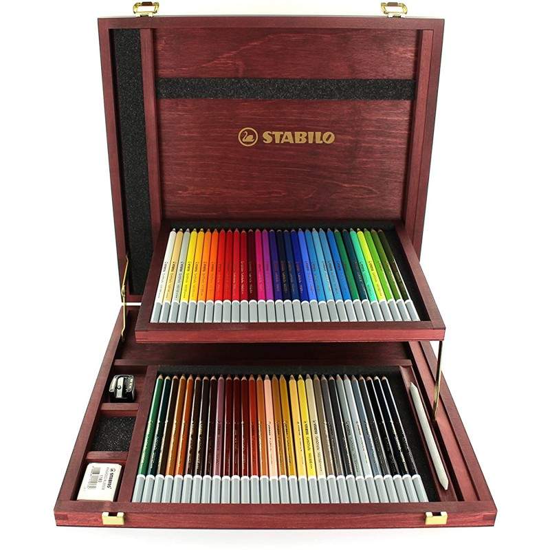 RAYART - Coffret en bois 60 Crayons fusains pastel - CarbOthello - Coloris assortis - Stabilo - Tunisie Meilleur Prix (Beaux-Art