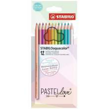 Etui de 12 Crayon de couleur Aquacolor Pastel LOVE - STABILO