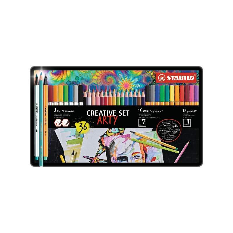 RAYART - Set Créatif Stabilo – Point 88, Pen 68 Brush & Crayons Aquarelle - Tunisie Meilleur Prix (Beaux-Arts, Graphique, Peintu