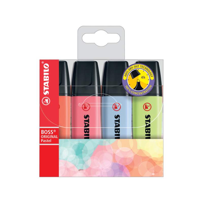RAYART - Pochette de 4 Fluorescents STABILO BOSS ORIGINAL – Assortiment pastel - Tunisie Meilleur Prix (Beaux-Arts, Graphique, P